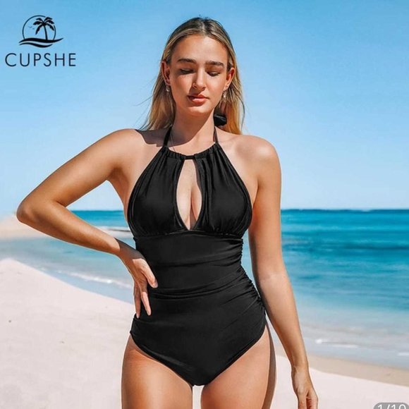 Cupshe Other - Cupshe Small Black Halter Chest Cutout Backless Bathing Suit